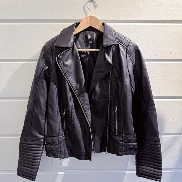 Art Class Faux Leather Black Moto Jacket zip up motorcycle biker coat Size XL - Picture 3 of 9
